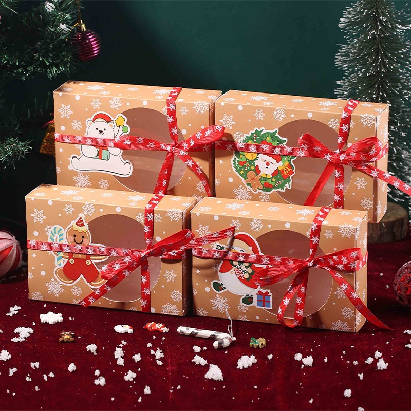 12PCS Kraft Paper Window Cookie Boxes w/Ribbon Christmas Candy Treat Storage Tin gallery