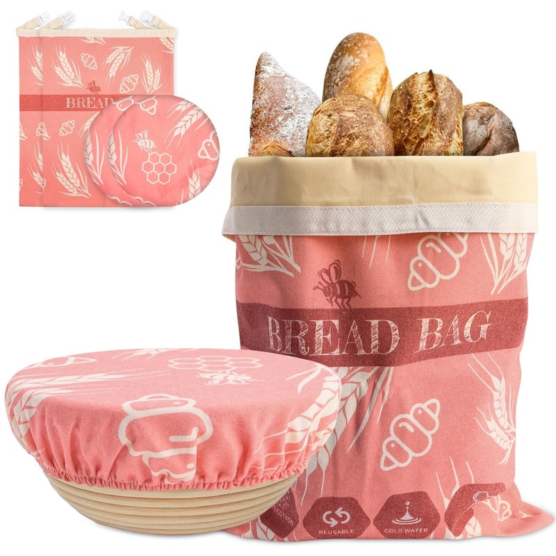 2 Pack Beeswax Bread Bags with 10'' Reusable Bowl Covers for Homemade Bread, ...