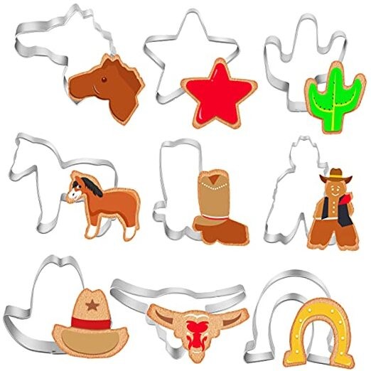 9 Pieces Cowboy Cookie Cutter Set Western Cookie Cutters, Includes Cow, Star,
