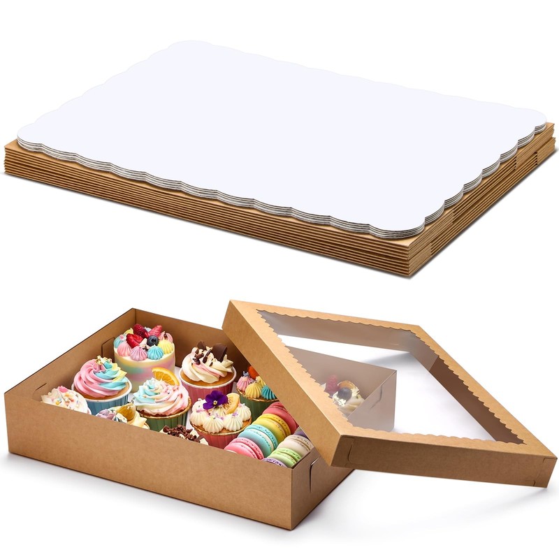 10 Pcs 14x10x4 Inch 1/4 Cake Boxes 5pcs Large Rectangle Bakery Boxes with 5pc…