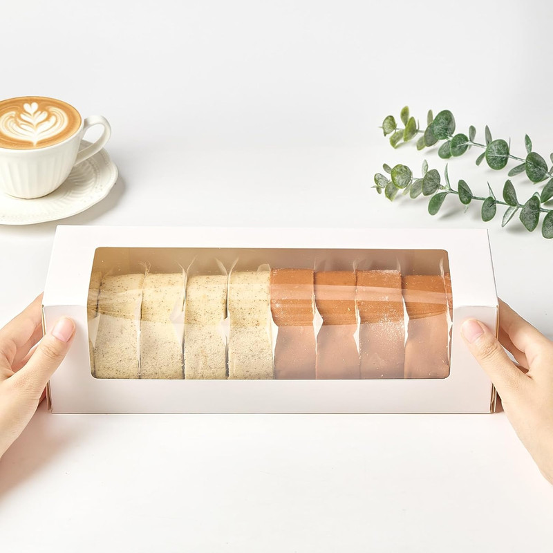 Roll Cake Boxes 12X4X3.5 Inches, 24 Pack Auto-Popup Rectangle White Bakery Pastr gallery