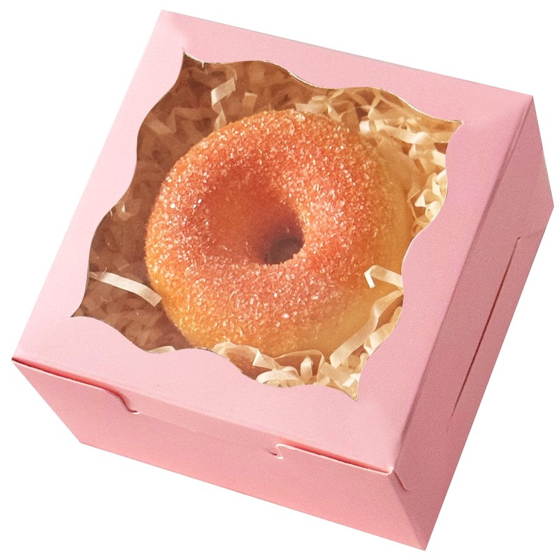 30 PCS 4x4x2.5 Inch Pink Bakery Box Window Macaron Small Donut Pastry Party