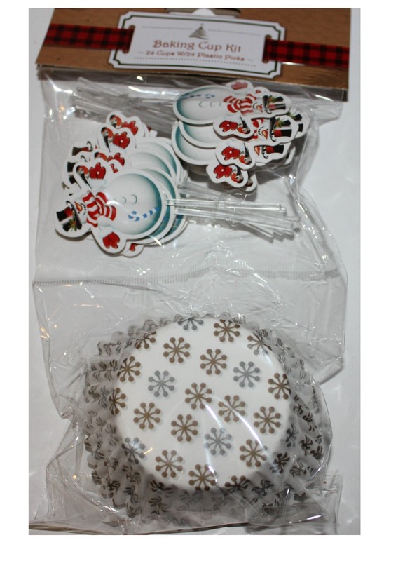 24 Happy Christmas Theme Cupcakes Baking Cups w Decorated Plastic Pics, Cute! gallery