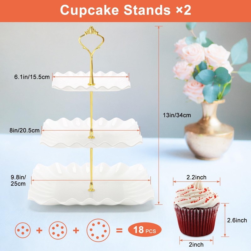 5 Pieces Cupcake Stand Set, 2 Pieces 3 Tier Cupcake Stands with 3 Pieces Appe... gallery