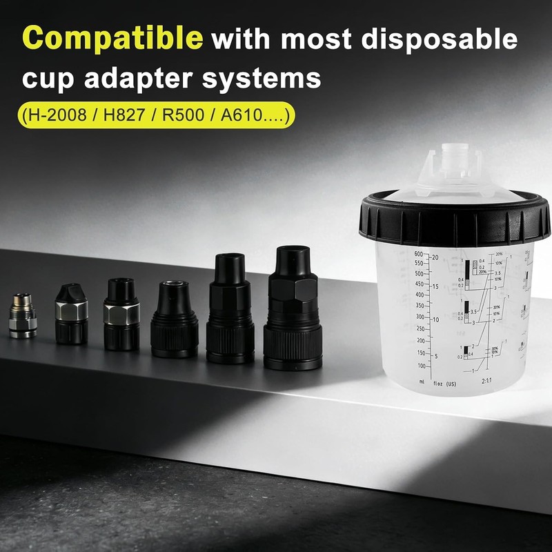 Professional 600ml Disposable Paint Cup System With Multi-Thread Adapters gallery
