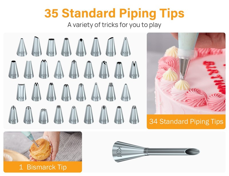 Kootek 54 in 1 Piping Bags and Tips Set with 13 Large Size 2, BLUE SILVER gallery