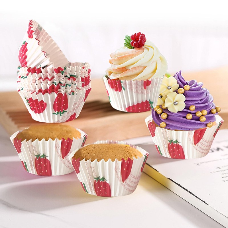 Mini Muffin Liners 100 PCS Strawberry Printing Pink Cupcake Baking Cups gallery