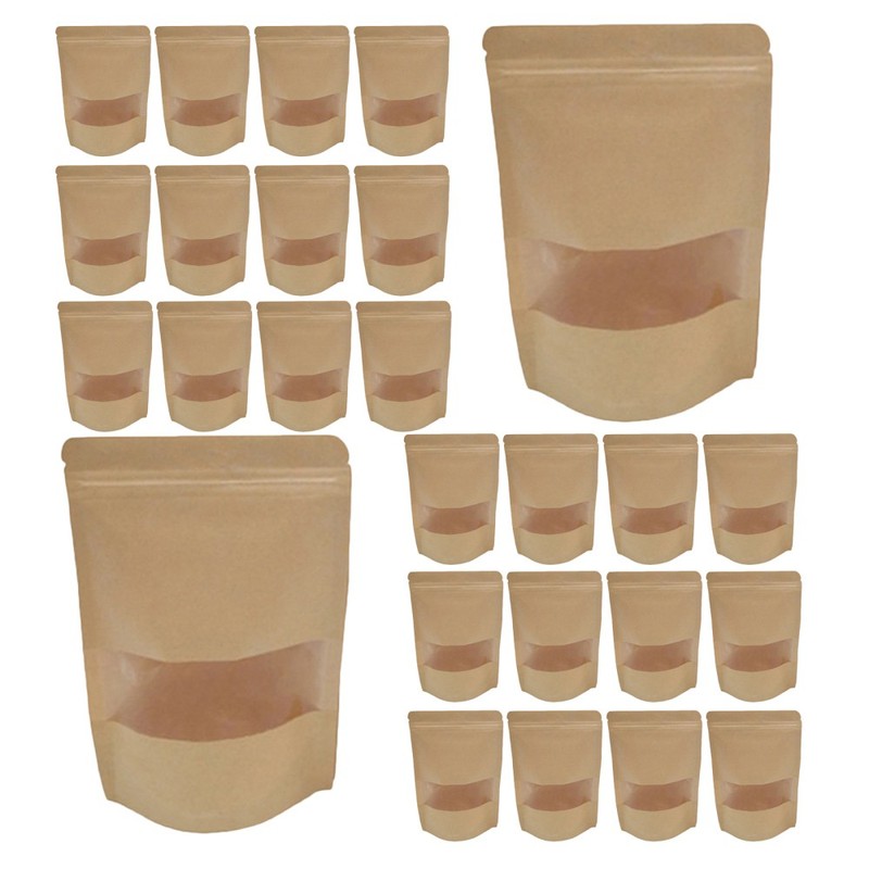 50pcs Reusable Kraft Paper Bags: Food Packaging Bags with Zipper Lock –