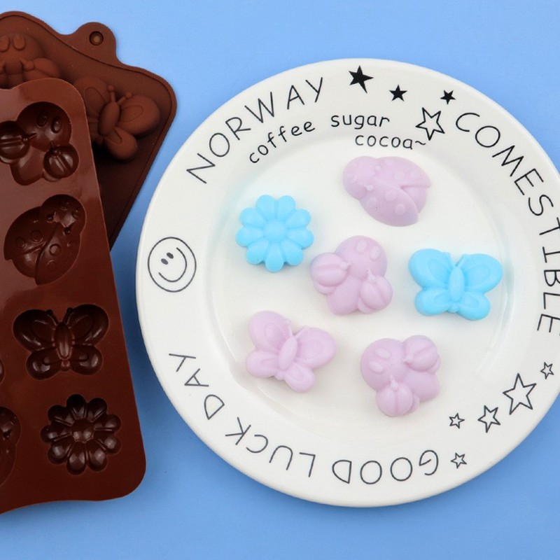 2pcs 8-in-a-row insect butterfly silicone chocolate mold ice cube mold