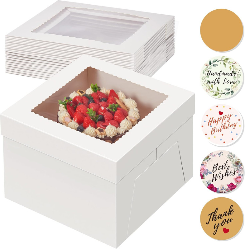Kootek 10pcs Cake Boxes, 12x12x8 Inches Tall Cake Box with Window, White Bakery