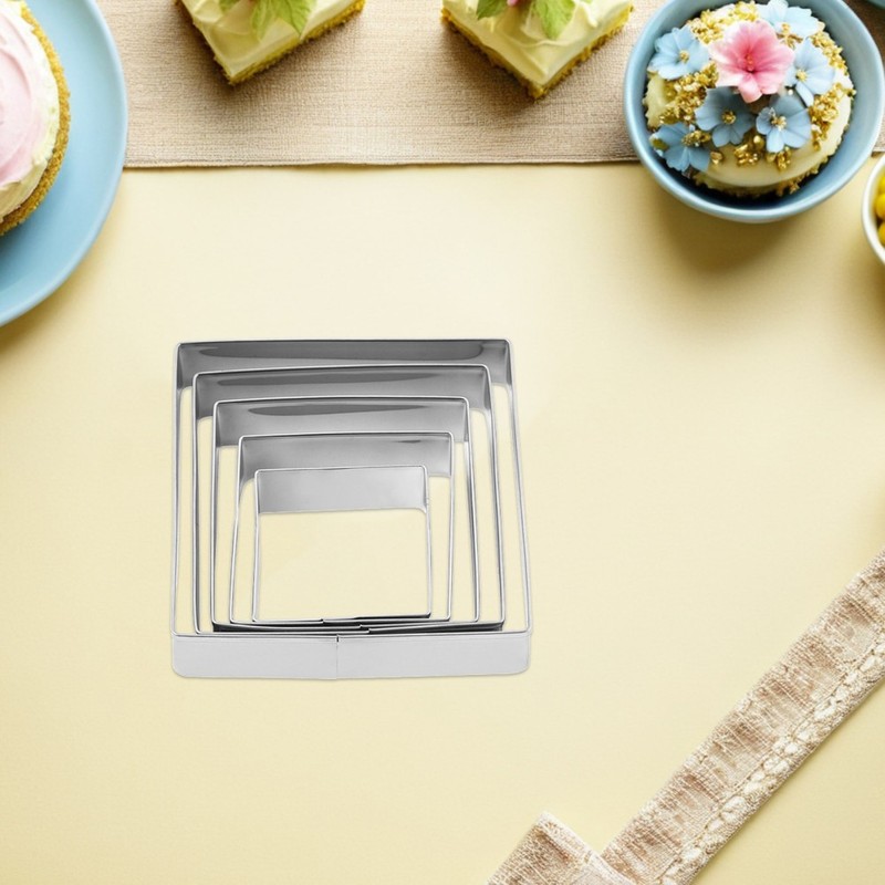 Stainless Steel Square Cookie Cutter Set for Kitchen Use Silver Color 5 Pieces gallery