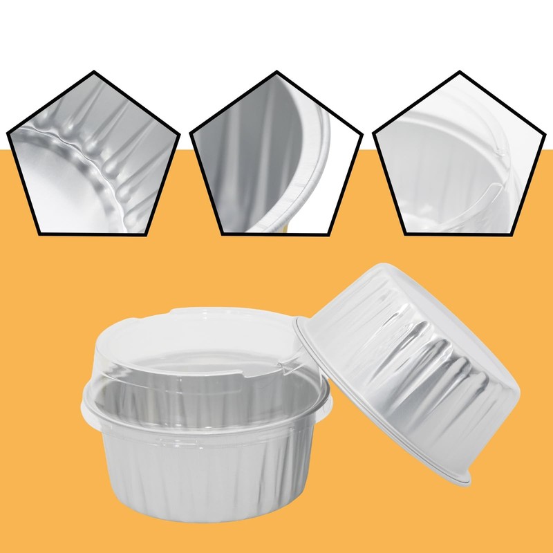 100 Pack 5oz Aluminum Cups With Lids Mini Tins Flan Containers Cupcake Holds gallery