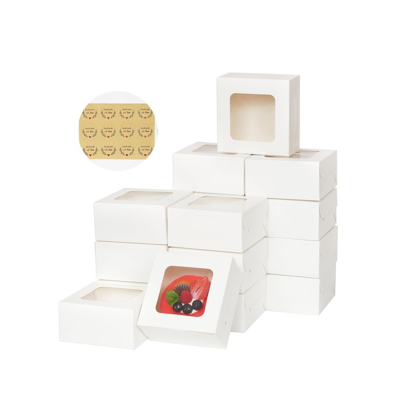 50 PCS White Cookie Boxes Bakery Window Mini Cake Container Fits 5x5x2.5 Inch