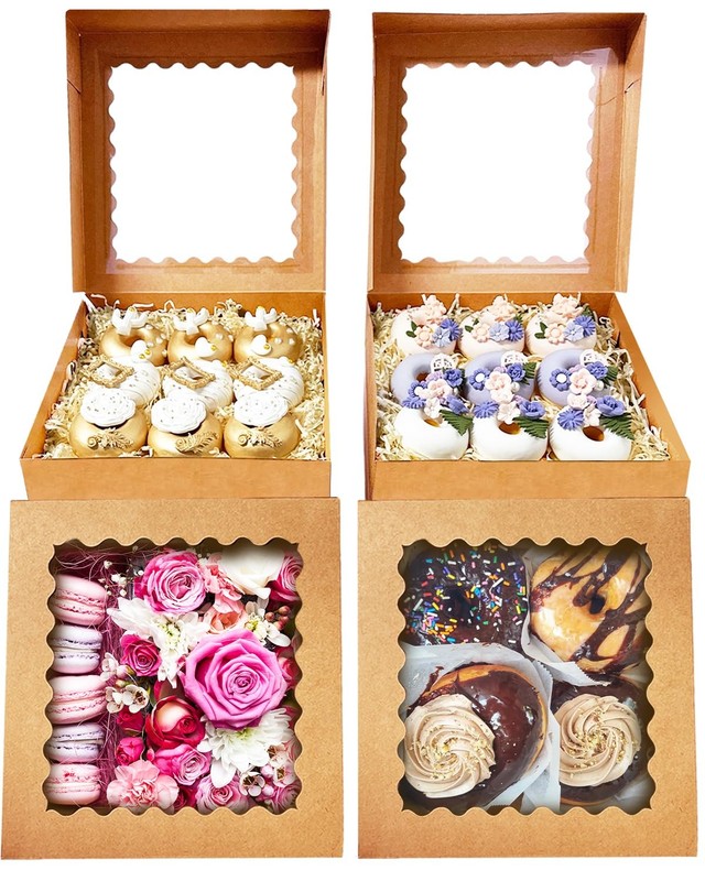 36 PCS 9x9x2.5 Inch Brown Pie Macaron Cookie Boxes With Window Auto-Pop gallery