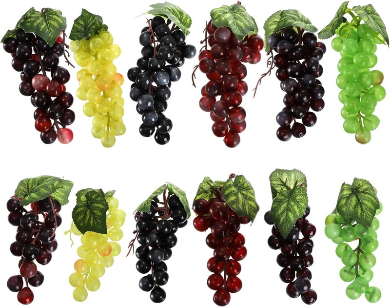 12 Bunches Artificial Grapes, Simulat Lifelike Grape Clusters,