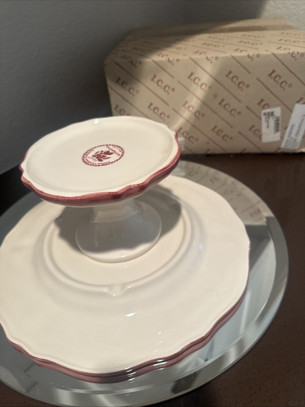 Italian Ceramic Company “Red original Fruits”-Cake Pedestal- Rare Find! gallery