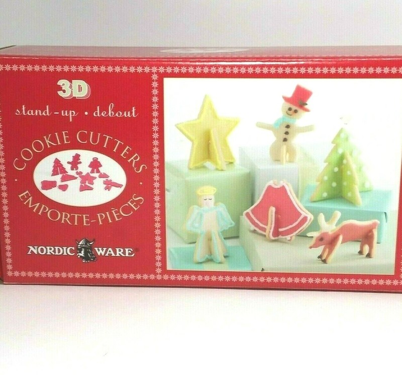 NORDIC WARE 3D Christmas COOKIE CUTTER Set 12 Pc DEER ANGEL BELL TREE SNOWMAN