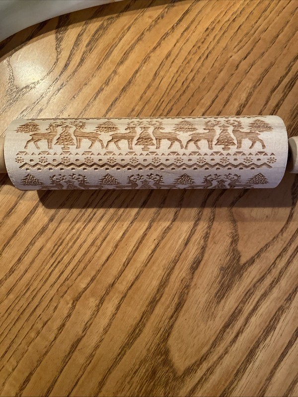 Christmas Embossing Rolling Pin Engraved Wood Wooden Embossed Reindeer Tree gallery