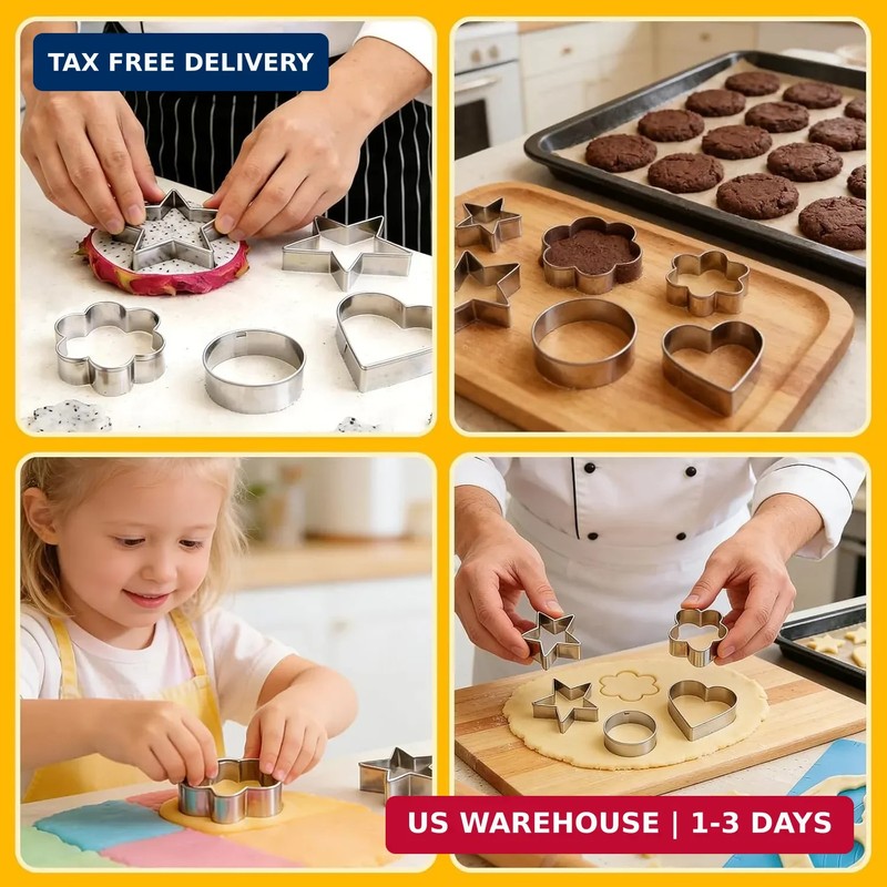 12 Pcs Professional Stainless Steel Cookie Cutters Set - Heart, Flower, Round, S gallery