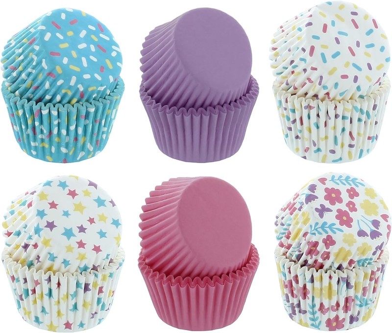 Pastel Everyday Baking Cups – 300-2″ Cupcake Liners With Multi-colored Stars,