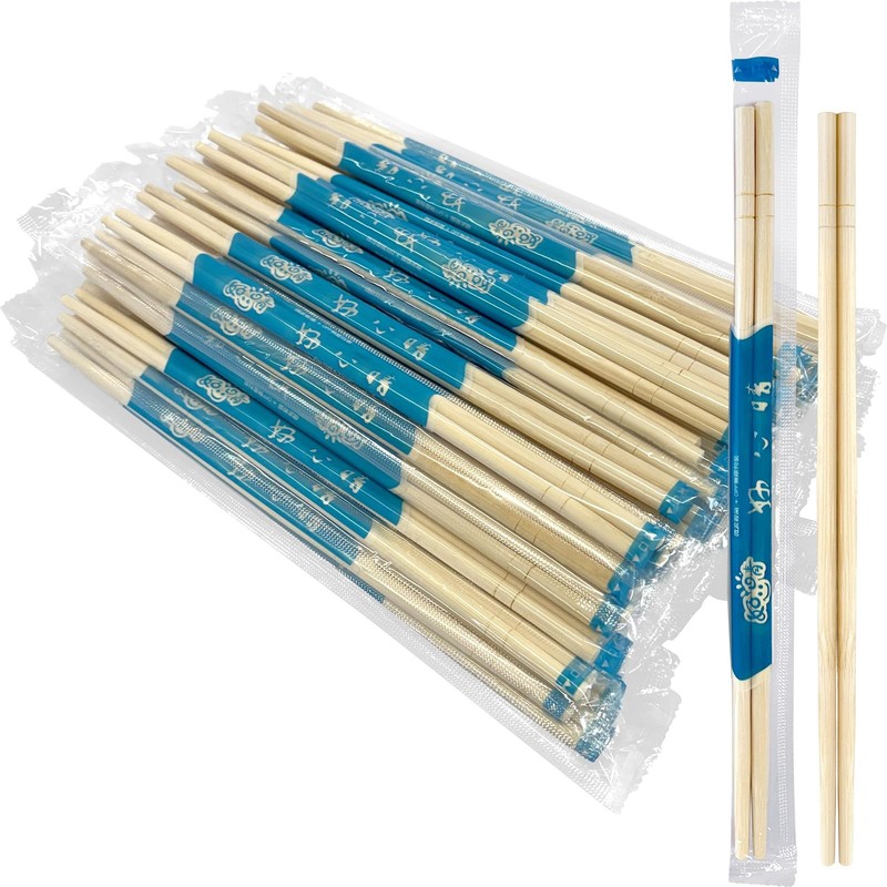 100 Sets 9” Long Individually Wrapped Disposable Bamboo Chinese Chopsticks