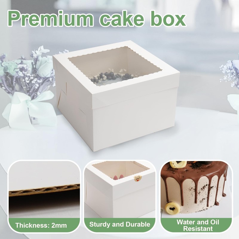 6 Pack Cake Boxes, 12x12x8 Inches Tall Cake with Cake Boards, White Bakery Bo... gallery