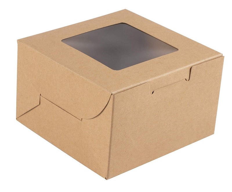 25 PCS Square Bakery Cake Boxes 6x6x3 Inch Window Cajas Pasteles Brown Dessert gallery