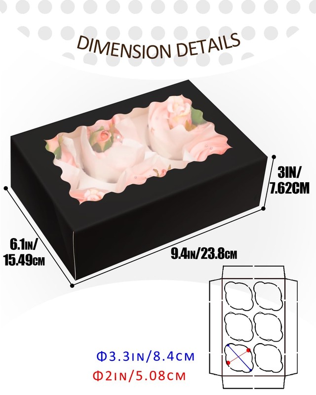 Black 6 Cupcake Boxes with Window Auto-pop up 30 Packs Cupcake Box 9x6.1x3.3 ... gallery