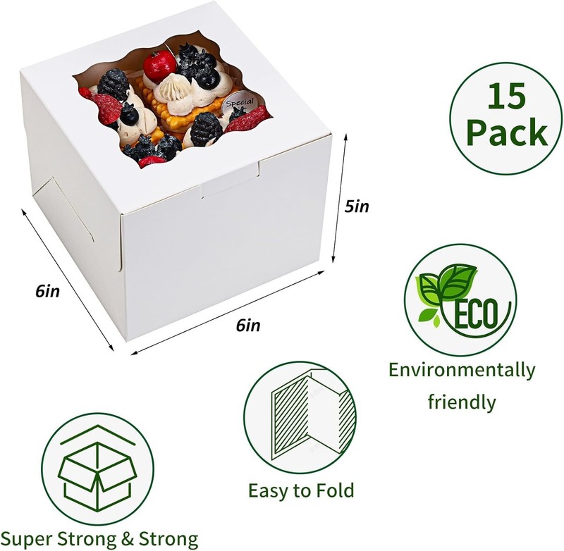 15pcs 6x6x5in Cake Boxes Bakery Carriers, Small Bento Cake Containers Cookie ... gallery