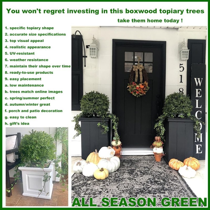 All Season Green 2T 18W Boxwood Ball Artificial Topiary Trees Potted Faux gallery