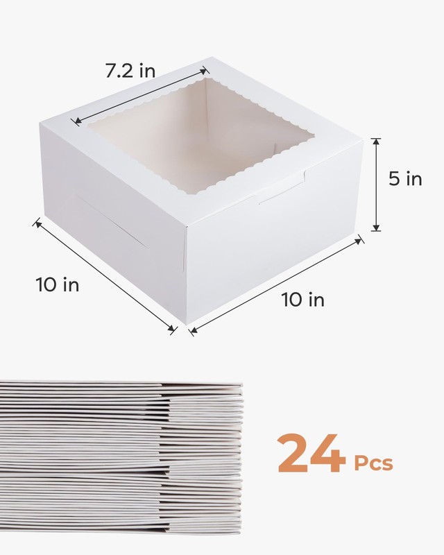 24pcs Cake Boxes with Window, 10 x 10 x 5 Inches Bakery Boxes Treat Cookie De... gallery