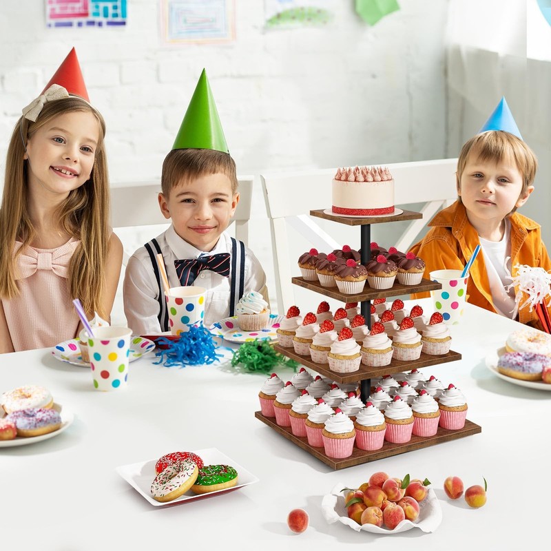 4 Tier Cupcake Stand, 360 Rotating Cupcake Stand for 50 Cupcakes, Square Tier... gallery