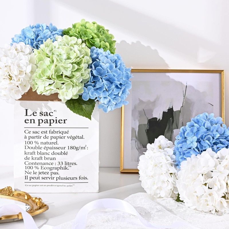 8 Pcs Light Green Latex Hydrangea Artificial Flowers 19.6" for Home Decor Weddin gallery