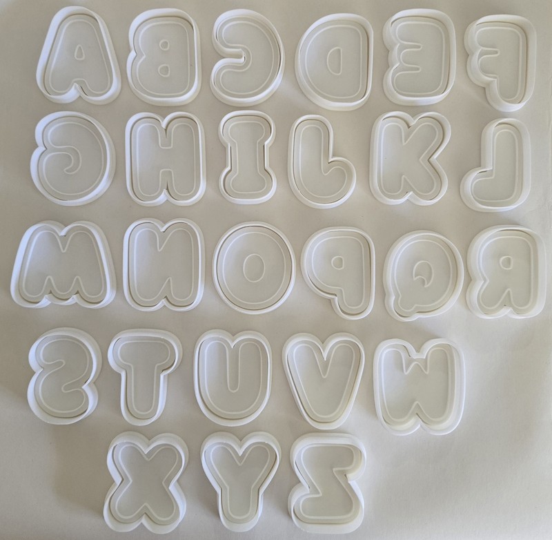 Alphabet Theme 3D Printed Stamp and Cutter Set for cookies and playdoh