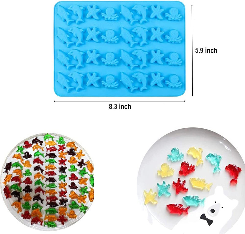 3 Pack Mini Silicone Gummy Candy Chocolate Molds Contains Small Hearts, Fruit... gallery