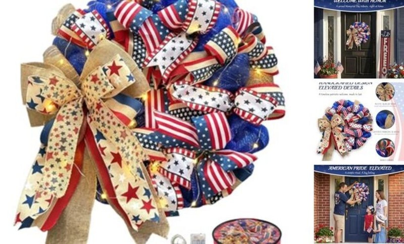250th Anniversary Patriotic Wreaths for Front Door, 24 Inch Large 4th of July