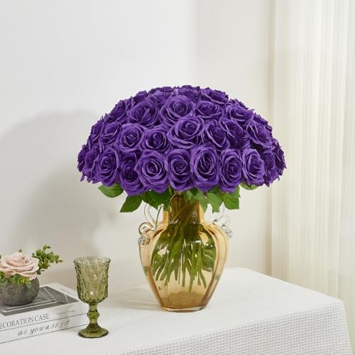 pcs Roses Artificial Flowers Bulk,Fake Roses Silk Flower with Stems 50 Purple gallery