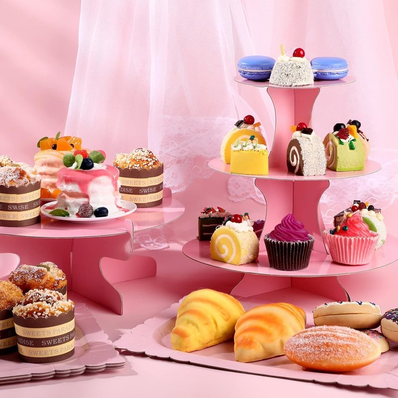7 Pcs Dessert Table Display Set 3-Tier Cupcake Stand 1-Tier Cup Cake Display gallery