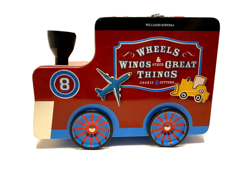 Williams Sonoma Wheels Wings & Other Great Things 7 Cookie Cutters Tin Case Bake