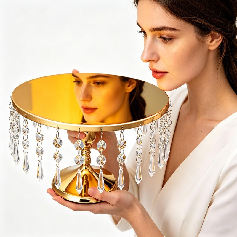1 PCS 12 In Gold Cake Stand with Crystal Pendants – Gold Pedestal Cake Stand,…