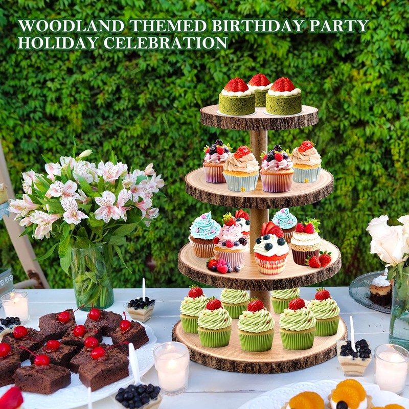 GrnVibe 4-Tier Wood Cupcake Stand Large Rustic Dessert Display Tower gallery