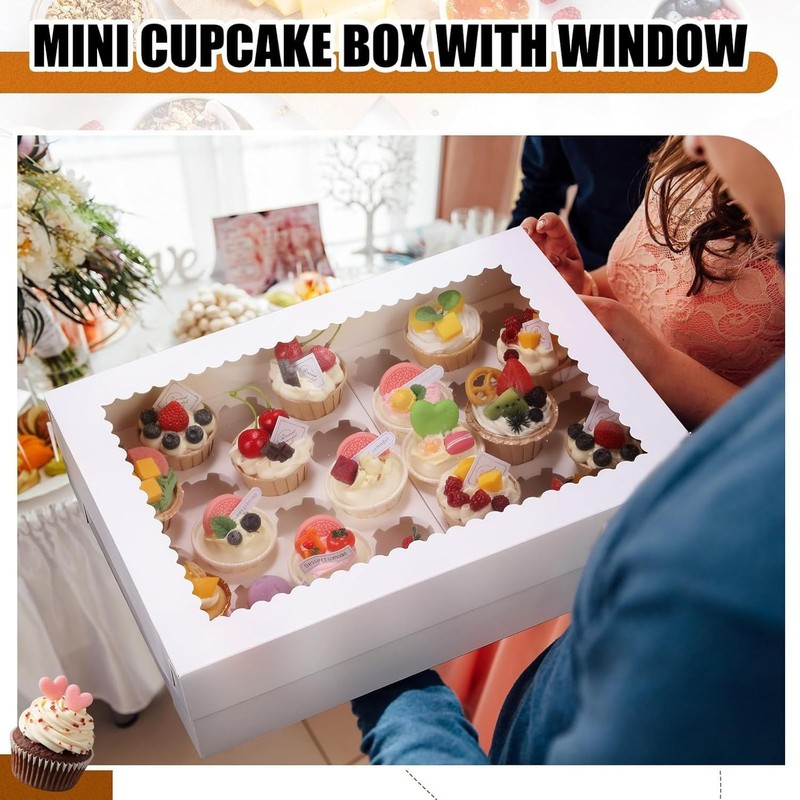 Mini Cupcake Box 5 Pack, Each Holds 24 Mini Cupcakes, White Cupcake Container... gallery