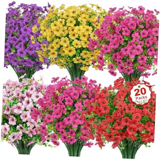 20 Bundles Artificial Flowers for Outdoors Decoration Fake Silk Multi Color