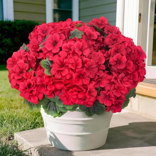 8 Pcs Artificial Geraniums Flowers for Outdoor Spring Summer Geraniums Red gallery