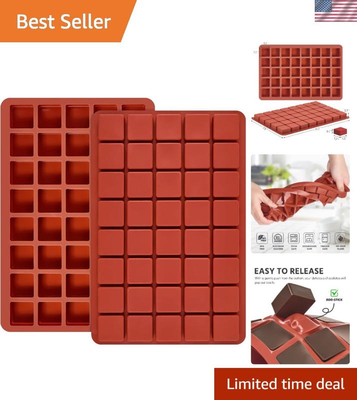 2 Pack Square Silicone Chocolate Molds, 40-Cavity Candy Molds, Mini Ice Cube Mou