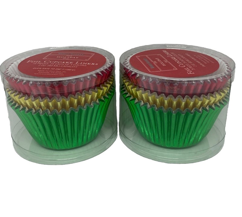 (2) World Market Holiday 75 Ct Foil Red Green Gold Baking Cups Cupcake Liners gallery