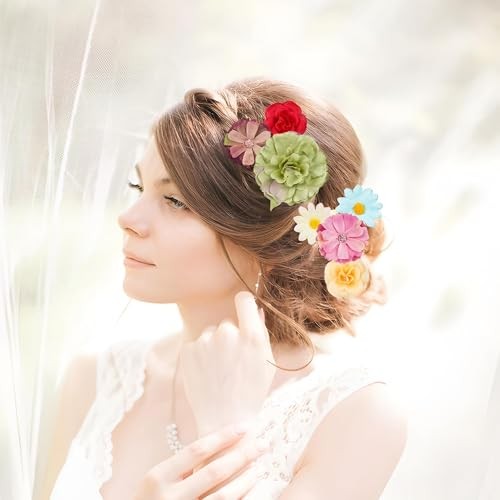 210 Pcs Mini Silk Flower Heads Small Fake Rose Daisy Faux Bright Colors Mixed gallery
