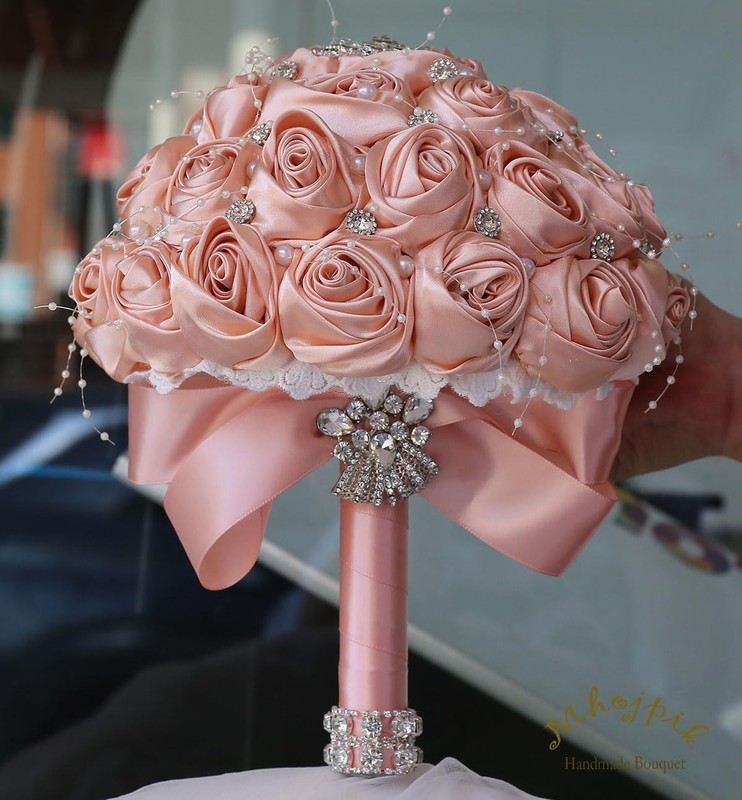 Mhojpik Bridal Wedding Bouquet Round Bling Brooch Holding Bouquet Artificial gallery