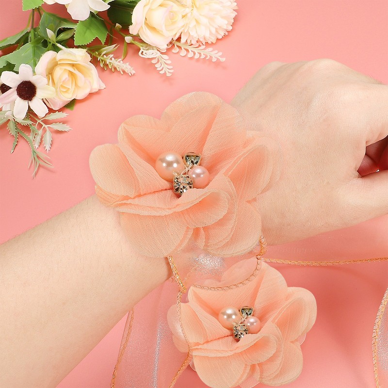 30Pcs 2" Chiffon Flowers with Rhinestone Pearl Appliques Decorate Light Green gallery