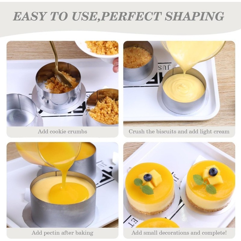 4-Pack 3 Inch Stainless Steel Baking Ring Molds with Pusher - Professional Food gallery